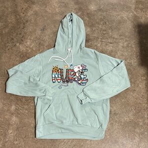 Mint Green Graphic Hoodie with Colorful NURSE